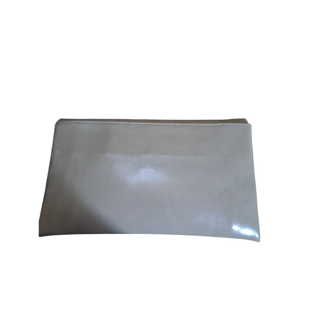 Vintage Taupe Faux Leather Envelope Clutch Bag Art Deco Gold Hardware Mirror
